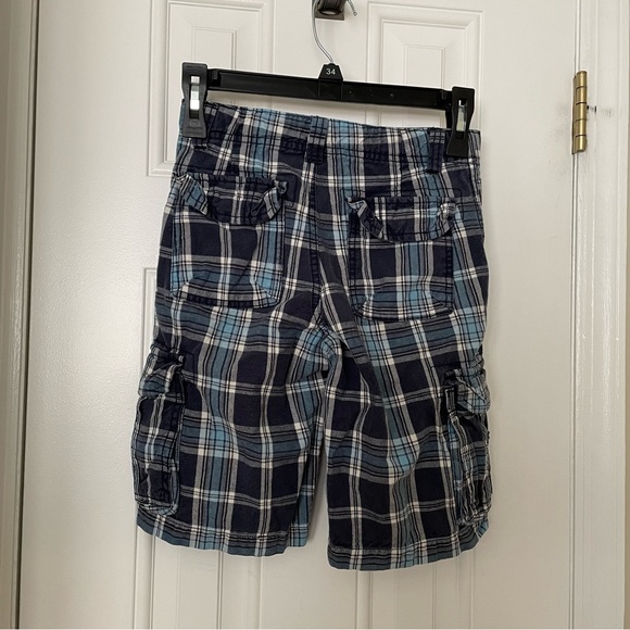 Boys blue plaid cargo shorts with adjustable waistband - Picture 2 of 3